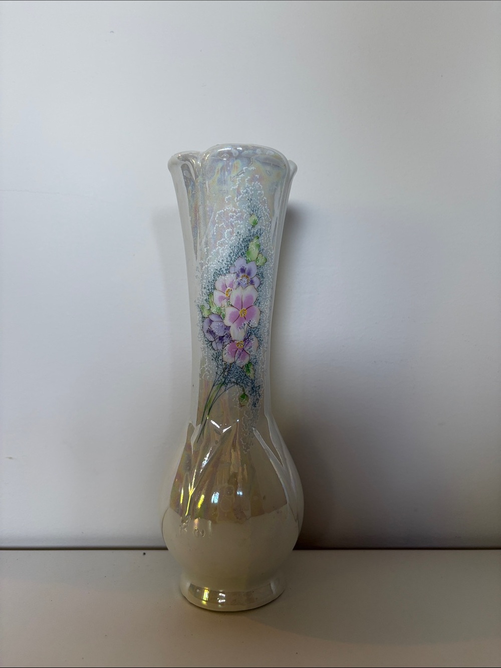 Vintage Iridescent Floral Porcelain Bud Vase Hand Painted